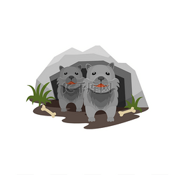 狼的巢穴, 小幼崽在石头洞穴矢量