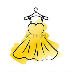衣架上一条黄色的小裙子。该符号