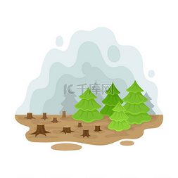 绿色的插图图片_砍伐森林的地方。白色背景上的矢