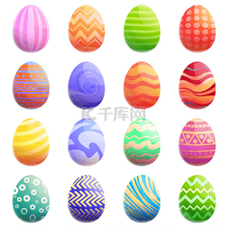 easter素材图片_set of cartoon beautiful easter eggs, vector 