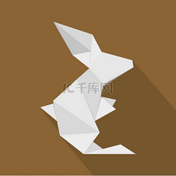 折纸兔子图标，平面样式