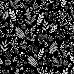 矢量白色无缝花纹图片_无缝抽象花纹，白色灰色渐变植物