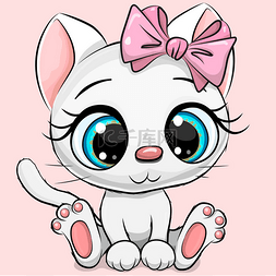 粉红背景的可爱卡通白色小猫