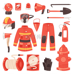 矢量消火栓图片_消防员矢量灭火设备流水消火栓和