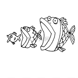 鱼吃鱼, 手画涂鸦线艺术矢量素描