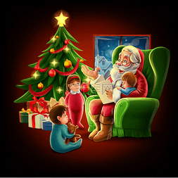 对于孩子图片_儿童的圣诞老人看书