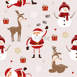 seamless pattern of Santa Clause, deer, snowm