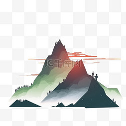 手绘简笔山水图片_彩色简笔画山水手绘免抠元素