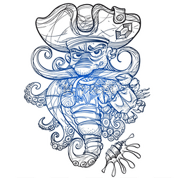  pirate octopus Tattoo sketch.