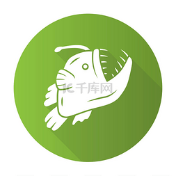鱼的平面设计图片_钓鱼绿色平面设计长阴影字形图标