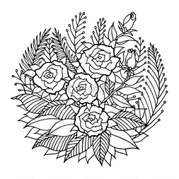 玫瑰曼陀罗图标符号标志，花叶，