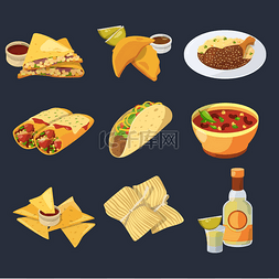 卡通墨西哥卷图片_在卡通风格不同的墨西哥食物。传