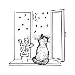 这只猫在窗边很无聊.矢量股票说