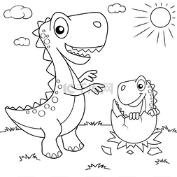 有趣的卡通恐龙和他的巢与小恐龙