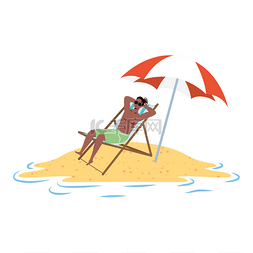 椅子伞图片_在海滩上休息的黑人坐在椅子上和