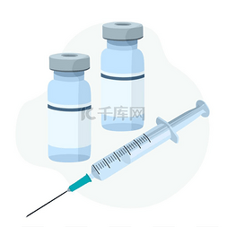在医院为儿童接种疫苗。注射器和