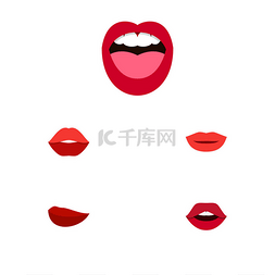 唇图片_图标平坦的唇套吻, 牙齿, 口红和