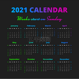 周日图片_简单的 2021年历, 周从周日开始