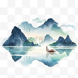 云雾缭绕背景图片_彩色水墨画手绘山水云雾元素