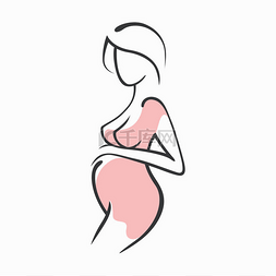 绘图线性漂亮怀孕女孩穿着粉红色