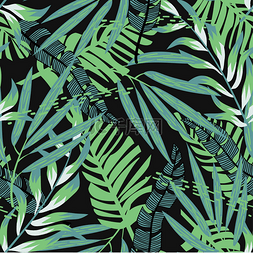 热带鲜花植物图片_抽象无缝图案与五颜六色的热带叶