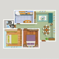 公寓休息室图片_顶视图公寓室内详细的计划 