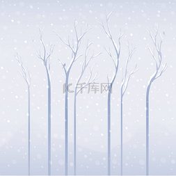 干枯的树木，在下雪的天气