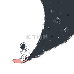 astronaut rides on surfboard