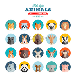 矢量动物头像图片_平面样式动物头像矢量集。二十图