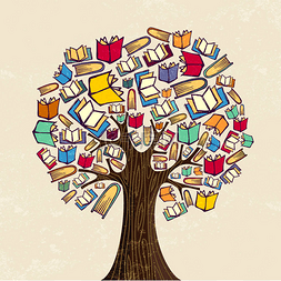 书籍学校图片_教育树的概念。书籍图标返回学校