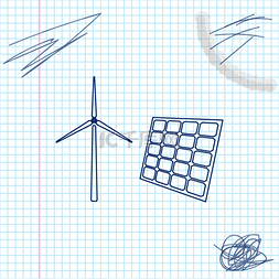 风力发电机和太阳能电池板线草图