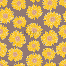 面料印花图案图片_金黄色向日葵在塔布背景上呈白色