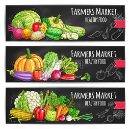 农民蔬菜市场矢量速写横幅