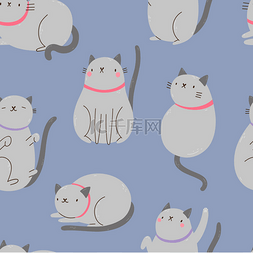 墨染纹理图片_与灰色的猫无缝模式。可爱的矢量