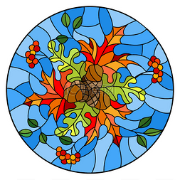 和果子图片_插图在彩色玻璃样式与秋天构成, 