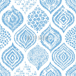 波希米亚素材图片_无缝化水彩画蓝白色图案。纺织精