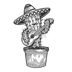 动画片墨西哥仙人掌字符与吉他和