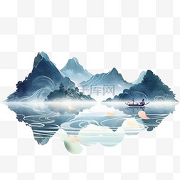 白色山水背景图片_彩色山水水墨画云雾日出手绘元素