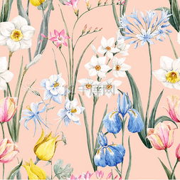 水彩花卉图案元素图片_水彩矢量花卉图案