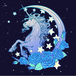 贺卡的背景图片_柔和的哥特独角兽与新月星星和玫
