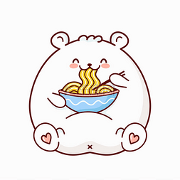 白熊卡通图片_可爱有趣的白熊吃碗里的面条
