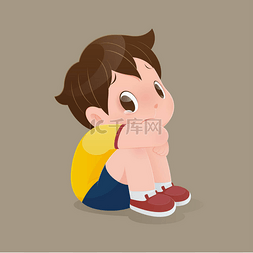 凹陷的感觉图片_例证一个男孩在黄色衬衫坐在地板