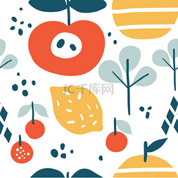 创意手绘苹果图片_柠檬、苹果和樱桃的抽象平面设计