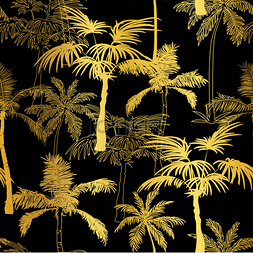 伟大的背后图片_矢量金色黑色棕榈树夏天无缝图案