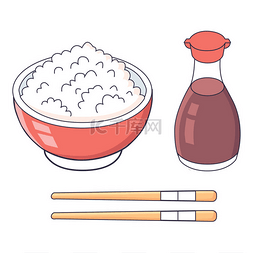 Picture of a plate with rice, chopsticks and 