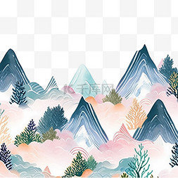 山水图片_水彩画山水树木手绘元素