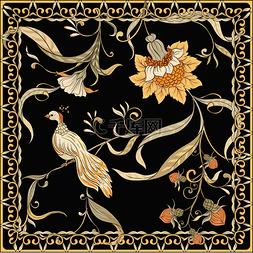 在老式风格图片_海报, 背景与装饰花卉和鸟类的艺