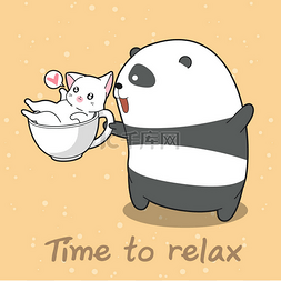 及时图片_熊猫和猫及时放松.