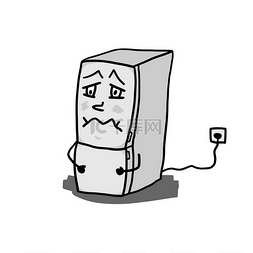 有趣而愤怒的冰箱吉祥物。卡通人