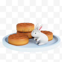 兔子月图片_3D中秋月饼兔子场景